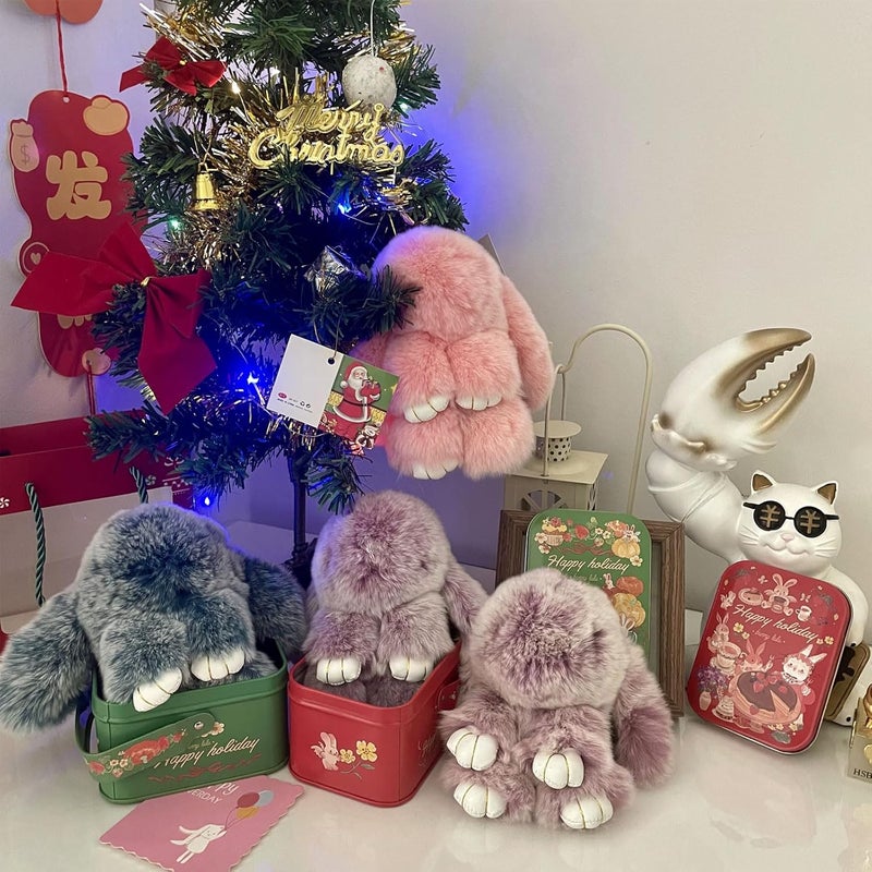 MINGRI Soft Bunny Keychain with Tin,Cute Valentines Gift Plush Keychain for Backpack,Bag Charm Gift Key Chain - Image 3